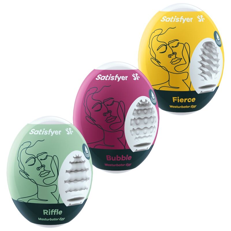 SATISFYER 3 HUEVOS MASTURBADORES - RIFFLE, BUBBLE  FIERCE
