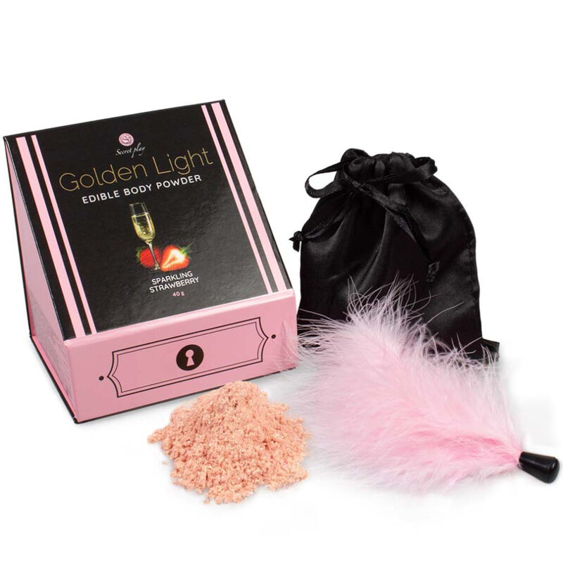 SECRETPLAY - GOLDEN LIGHT KIT POLVOS COMESTIBLES Y PLUMA FRESAS CAVA