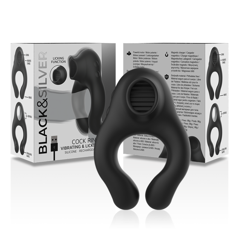 BLACKSILVER - ANILLO VIBRADOR SILICONA 3 MOTORES RECARGABLE NEGRO - Imagen 5